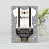 Invitation Baby shower Twin Little Men Invitation, Faux Parti (Debout devant)