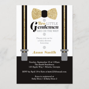 Invitation Baby shower Twin Little Men Invitation, Faux Parti