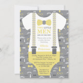 Invitation Baby shower Twin Little Men, Jaune (Devant)