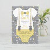 Invitation Baby shower Twin Little Men, Jaune (Debout devant)