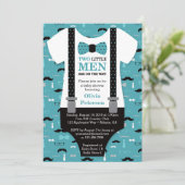 Invitation Baby shower Twin Little Men, Turquoise (Debout devant)