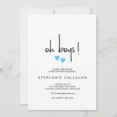 Invitation Baby shower Twin Oh Boys Avec Deux Coeurs Bleus (Devant)