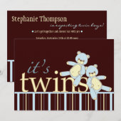 Invitation Baby shower Twin Teddy Bear Boys (Devant / Derrière)