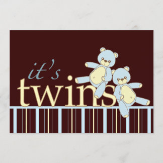 Invitation Baby shower Twin Teddy Bear Boys