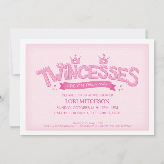 Invitation Baby shower Twincess Twin Girls (Rose) (Devant)