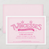 Invitation Baby shower Twincess Twin Girls (Rose) (Devant / Derrière)