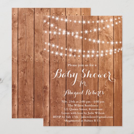 Invitation Baby shower Twinkle Lights - chêne (Devant / Derrière)