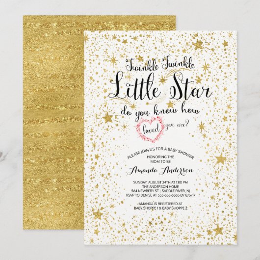 Invitation Baby shower Twinkle Little Star (Devant / Derrière)