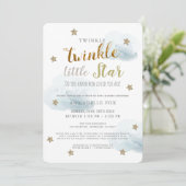 Invitation Baby shower Twinkle Little Star Blue Boy Drive-by (Debout devant)