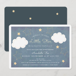 Invitation Baby shower Twinkle Little Star Blue Chalkboard
