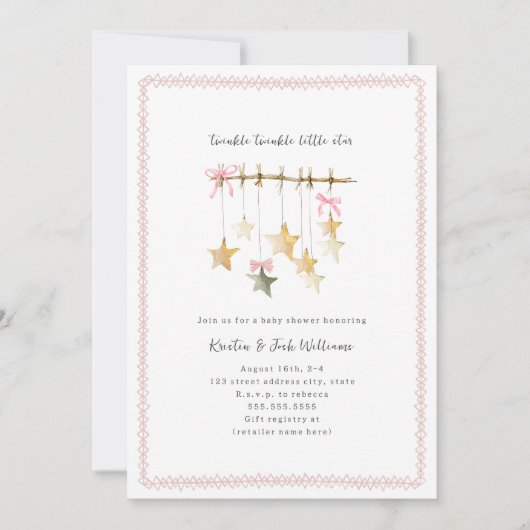 Invitation Baby shower Twinkle Little Star Boho Bows (Devant)