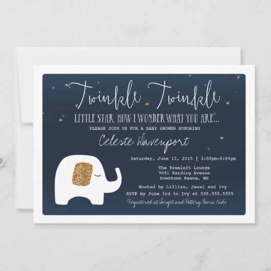 Invitation Baby shower Twinkle Little Star Elephan (Devant)