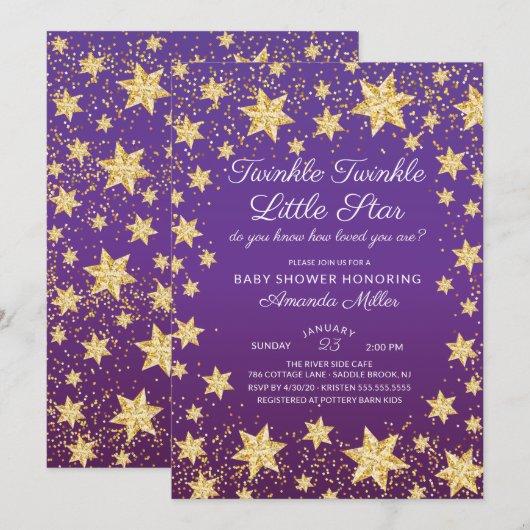Invitation Baby shower Twinkle Little Star Girls (Devant / Derrière)