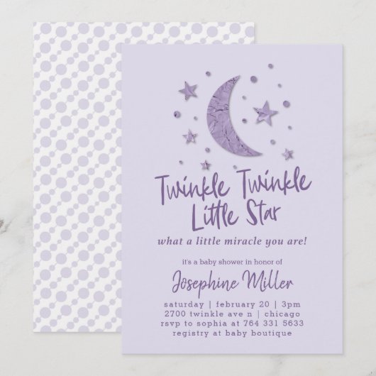 Invitation Baby shower Twinkle Little Star Lavender (Devant / Derrière)