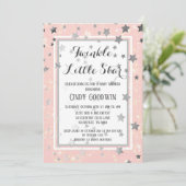 Invitation Baby shower Twinkle Little Star Rose Silver Stars (Debout devant)