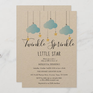 Invitation Baby shower Twinkle Sprinkle Bleu Rustique Boho