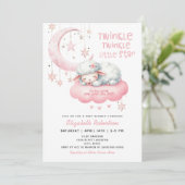 Invitation Baby shower Twinkle Twinkle Agneau rose Filles (Debout devant)