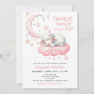 Invitation Baby shower Twinkle Twinkle Agneau rose Filles