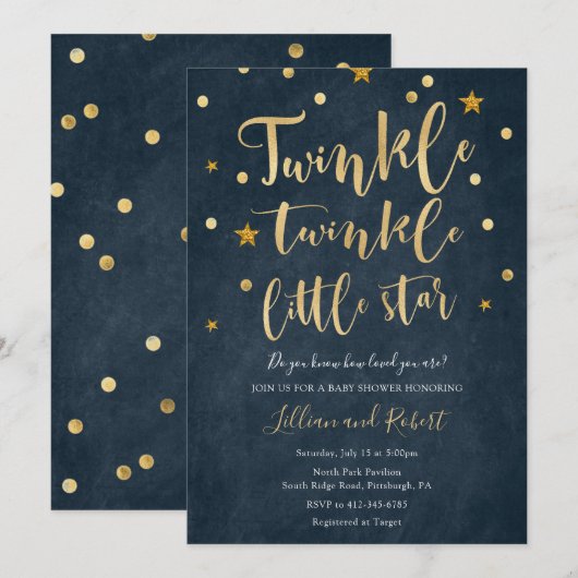 Invitation Baby shower Twinkle Twinkle Little Star (Devant / Derrière)