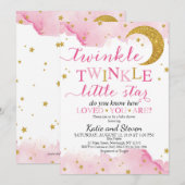 Invitation Baby shower Twinkle Twinkle (Pink & Gold) (Devant / Derrière)