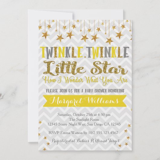 Invitation Baby shower Twinkle Twinkle Star (Devant)