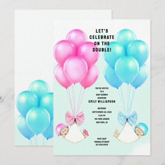 Invitation Baby shower Twins (Devant / Derrière)