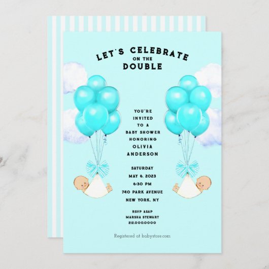 Invitation Baby shower Twins (Devant / Derrière)