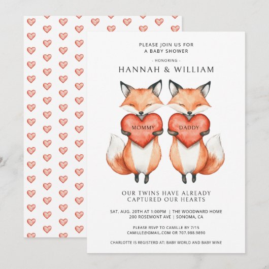 Invitation Baby shower Twins (Devant / Derrière)