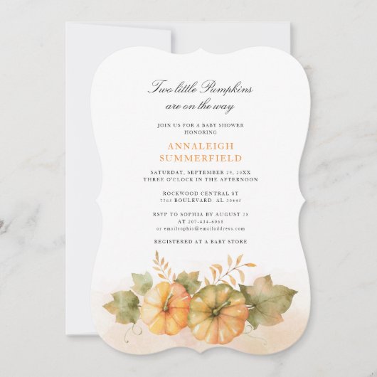 Invitation Baby shower Twins Automne Deux Petits Citrouilles (Devant)