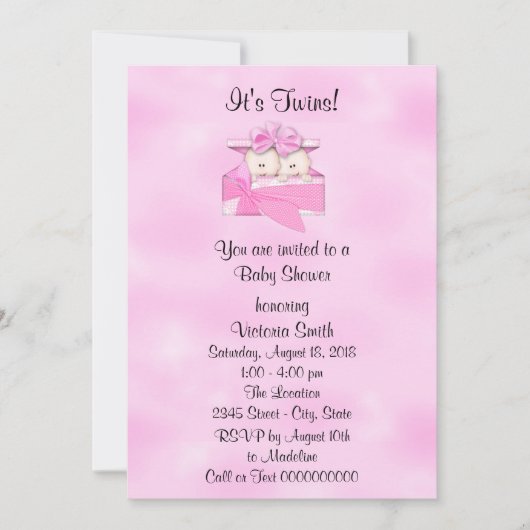 Invitation Baby shower Twins Baby Girl (Devant)