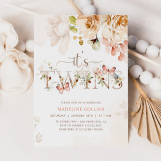 Invitation Baby shower TWINS, Baby shower de jardi