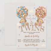 Invitation Baby shower Twins Bear Balloons (Devant / Derrière)