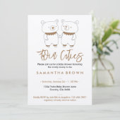 Invitation Baby shower Twins Bear beige (Debout devant)