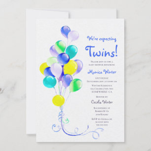 Invitation Baby shower Twins Blue Balloons