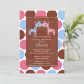 Invitation Baby shower Twins Blue & Pink Giraffe (Debout devant)