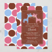 Invitation Baby shower Twins Blue & Pink Giraffe (Devant / Derrière)