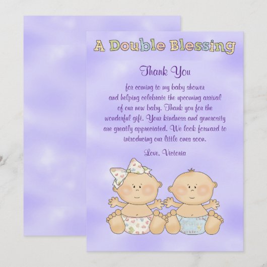 Invitation Baby shower Twins Boy Girl (Devant / Derrière)