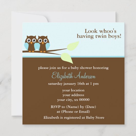 Invitation Baby shower Twins de Blue Owens (Devant)