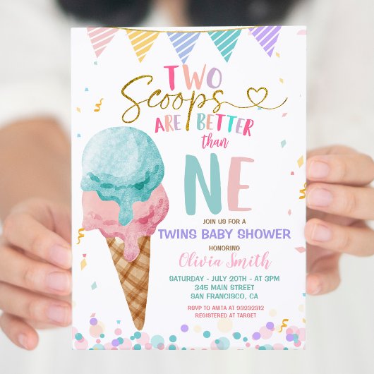 Invitation Baby shower Twins de crème glacée Scoop