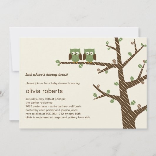 Invitation Baby shower Twins de Dotty Owls (Devant)