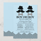 Invitation Baby shower TWINS de Little Man Mustache (Devant / Derrière)