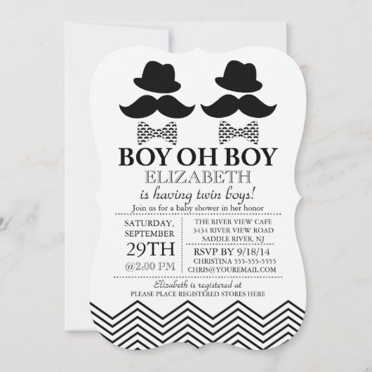 Invitation Baby shower TWINS de Little Man Mustache (Devant)