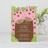 Invitation Baby shower Twins Girafe Filles roses (Debout devant)