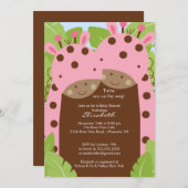 Invitation Baby shower Twins Girafe Filles roses (Devant / Derrière)