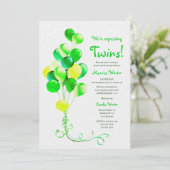 Invitation Baby shower Twins Green Balloons (Debout devant)