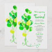 Invitation Baby shower Twins Green Balloons (Devant / Derrière)