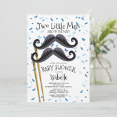 Invitation Baby shower Twins Mustache Little Men (Debout devant)