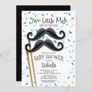 Invitation Baby shower Twins Mustache Little Men