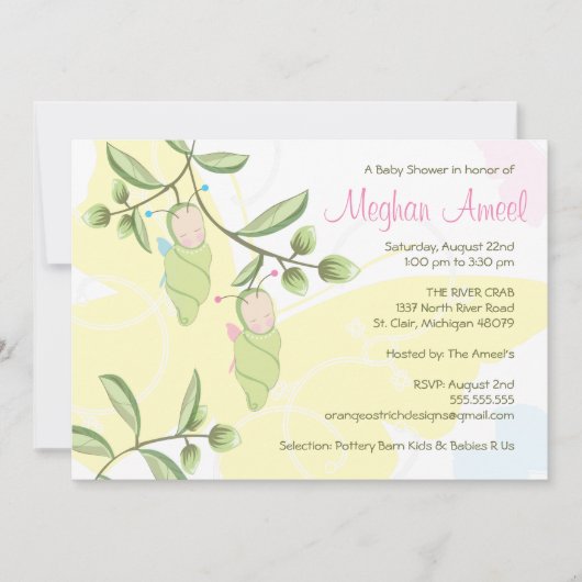 Invitation Baby shower Twins - Papillons (Devant)