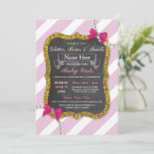 Invitation Baby shower Twins Parties scintillant en bande ros (Debout devant)